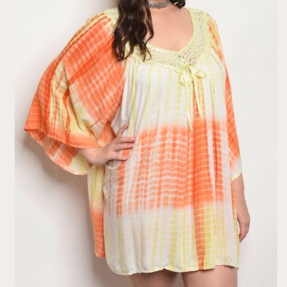 Plus Size Yellow Orange Tunic Top Dress 1X 1XL 14 - Picture 3 of 6